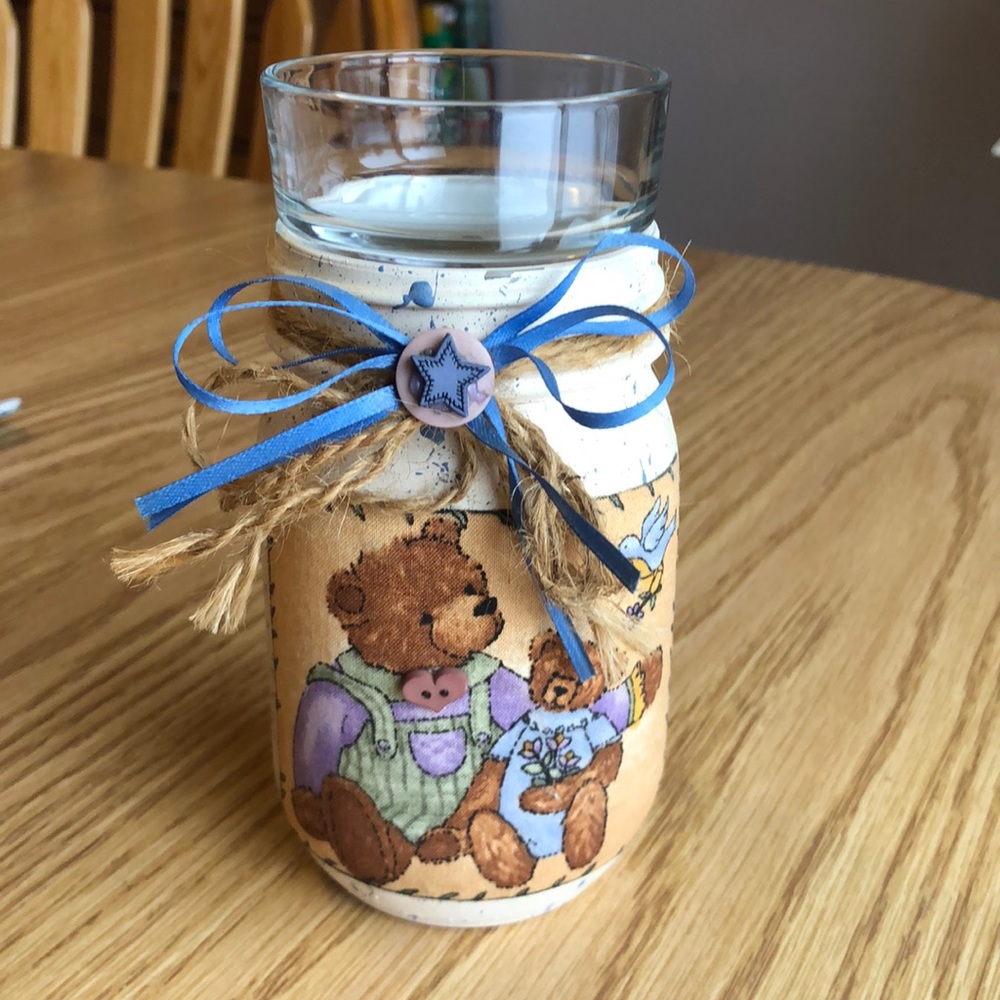 Cute Bears jar with holder for small candle.